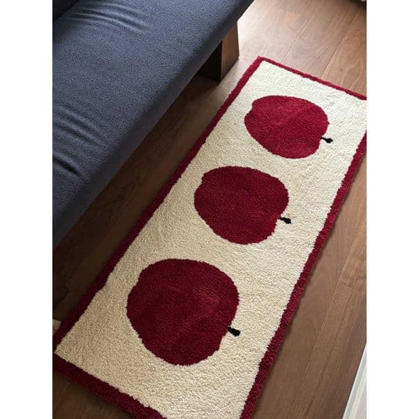Apple Vintage Pattern Rug Red and White Color-Blocking Anti-Slip Durable Bedside Rug Minimalist Home Decor D260609