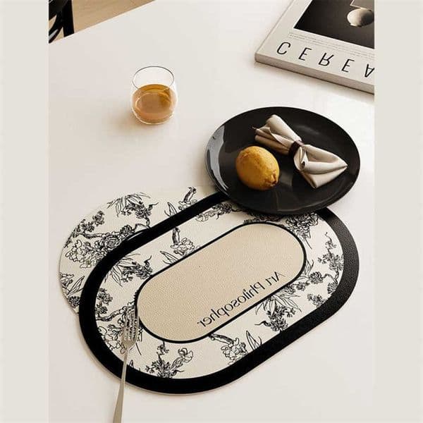 Placemat and New Black Nordic Leather White Floral Pattern Waterproof Oilproof Heat Resistant Plate Bowl Mat Dinning Table DecorR260609