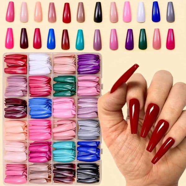 576pcs/Box Colorful Fake Nails Black Red Design Fake Nail Oval Short Square Press On False Nails Mixed Full Cover Nail Tips C260609