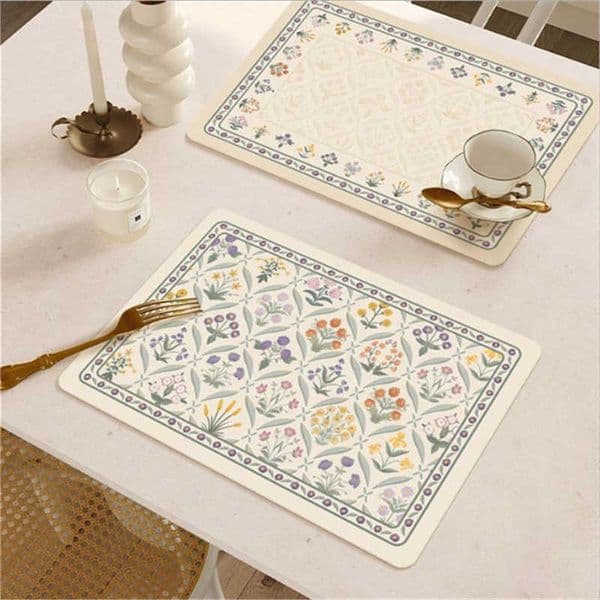 Leather French 30x45CM Rectangular PU Flower Dining Table Mat European Style Western Style Waterproof And Oil ResistantR260609