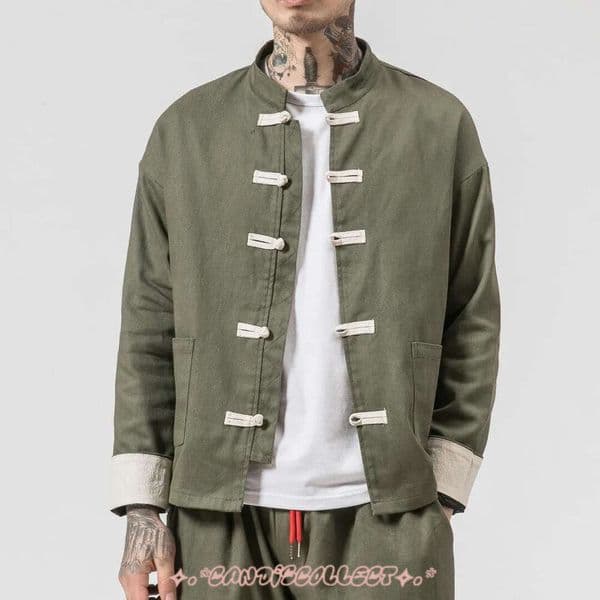 Jackets for Outerwear Coats Men Cotton Jacket China Style Closure Button Kongfu Coat Male Loose Parchwork Cardigan Overcoat Men's Clothing 5a6
