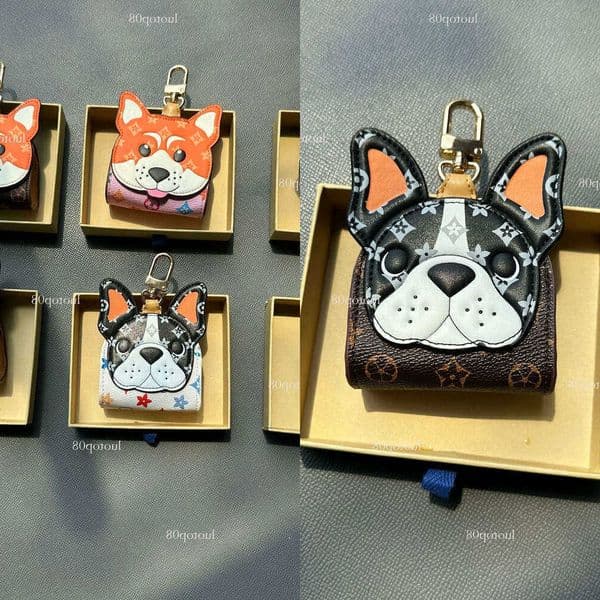7 Fashion new style Imitation leather cheek support mini bear french bulldog Cute dog earphone case lipstick bag keychain s designer Z260609