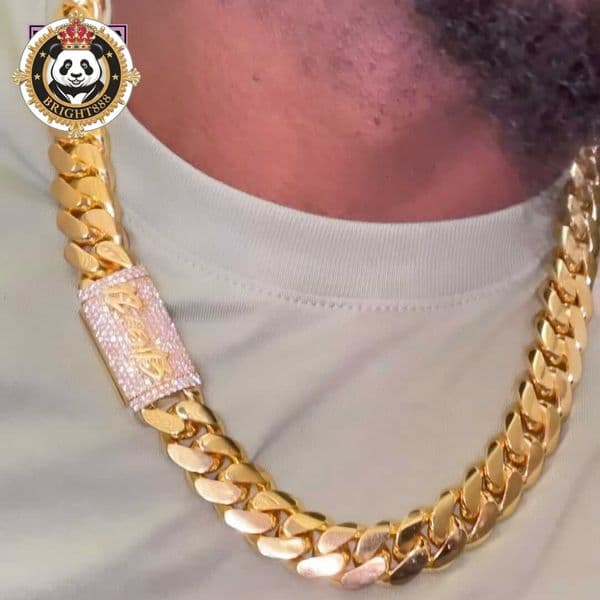 15MM Plain Cuban Chain Custom Iced Out Cuban Link Chain Moissanite Clasp Hiphop 925 Sliver Gold Plated thumbnail 2