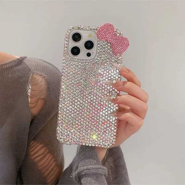 The Sparkling Diamond water diamond bow phone case is suitable for iPhone17pro 15 14 13 16Prax phone cases J260609