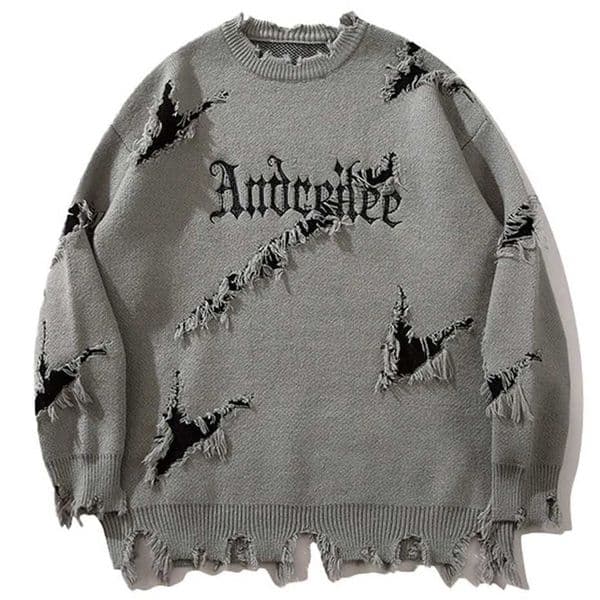 Y2K Sweaters Men Vintage Ripped Oversized Sweaters Knit Jumpers Streetwear Harajuku Hip Hop Sweaters Knitwear X260609