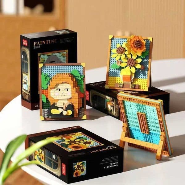 Building Famous Painting Blocks Wall Art Starry Night/Sunflowers/Girl with a Pearl Earring Pixel Art Decorative Bricks Creati Z260609