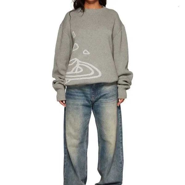 y2k clothes traf ladies 2024 top black thermal top mens loose comfortable clothes sweater planet cosmic star knit jumper teen X260609