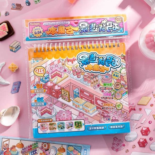 Book Miniature Sticker Store Landscape Multi-theme DIY Scene Stickers with Guide Lines for Scrapbooking M260609