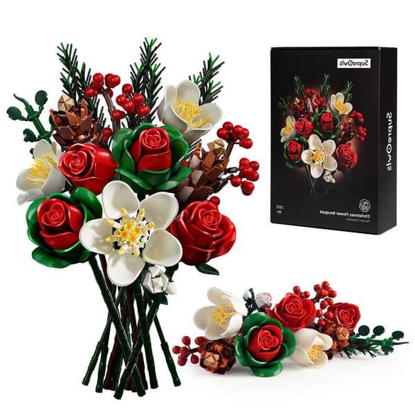 Roses Christmas Bouquet Building Set Blocks Flowers DIY Artificial Botanical Home Decor Valentines Day Creative Gifts for Adults H260609YTE0