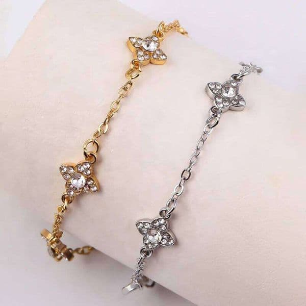 Designer Dual-Color Four-Pointed Star Micro-Inlaid Bracelet Gold-Plated/Silver Fashion Jewelry Adjustable Women's Accessory