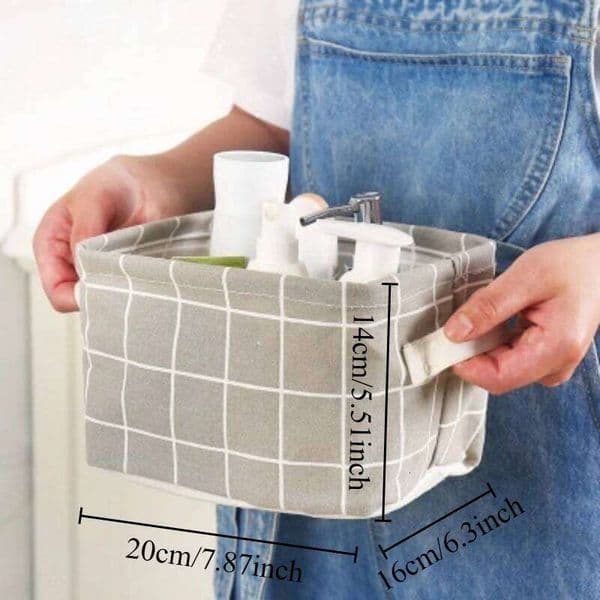 1pc Linen Basket with Handheld Printed Tabletop, Miscellaneous Sorting Cabinet, Small Clothing, Fabric Storage Box 26Y0609