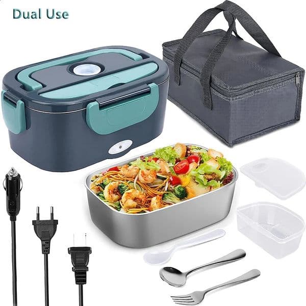 220V 110V 12V 24V Dual Use Home Car Electric Heating Lunch Box Leakproof Portable Food Warmer Heated Container Stainless Steel 260609