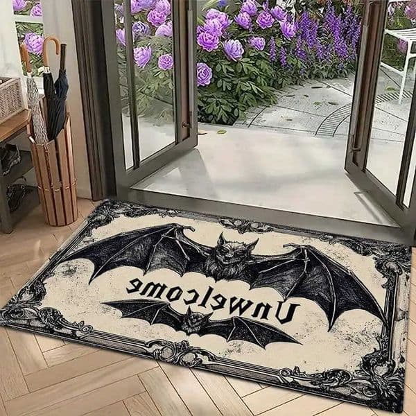 Welcome Gothic-Style Doormat Soft Non-Slip Bat-Motif Door Mat Entrance Hallway Rug Bathroom Foot Mat Home Decor D260609