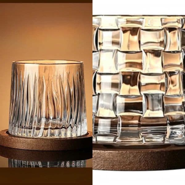 Tumbler 9 Whiskey Oz Crystal Swivel Old Fashioned Glass with Round Wooden Coaster for Family Gatherings Cocktail Party Bar 260527 Y260609
