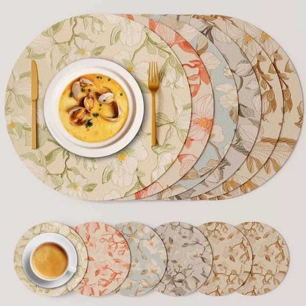 Circular Chinese Placemat Style Flower Patterned Coffee Dining Table Decoration Mat Hotel Tableware Insulation Waterproof PadR260609