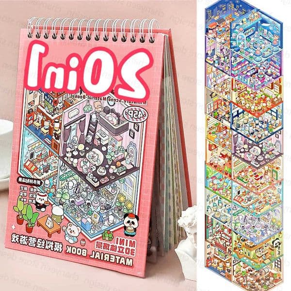 Micro Scenes Stickers TELADO Landscape Collection Book DIY 3D Pocket Cabin Scene Stickers Quiet Book Small Gift M260609