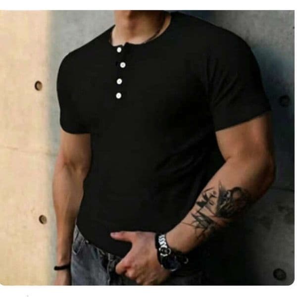 Coarse Thread Cotton Heavyweight Henley Shirt Men's T-Shirt Solid Color Men's Retro Summer Short Sleeve Fitness 1Dd