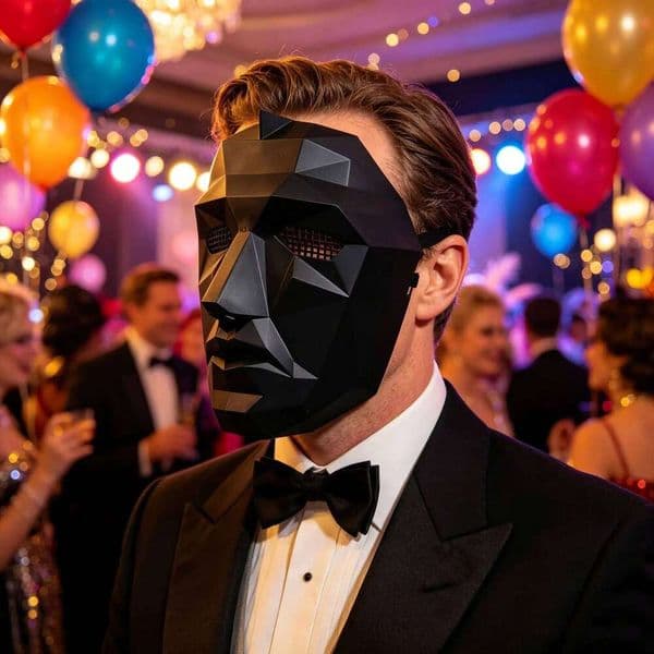 2pcs Polygonal Full Face Mask Set Breathable Mesh Design Masquerade Party Halloween Cosplay Costume for MEN And WOWEN W260609