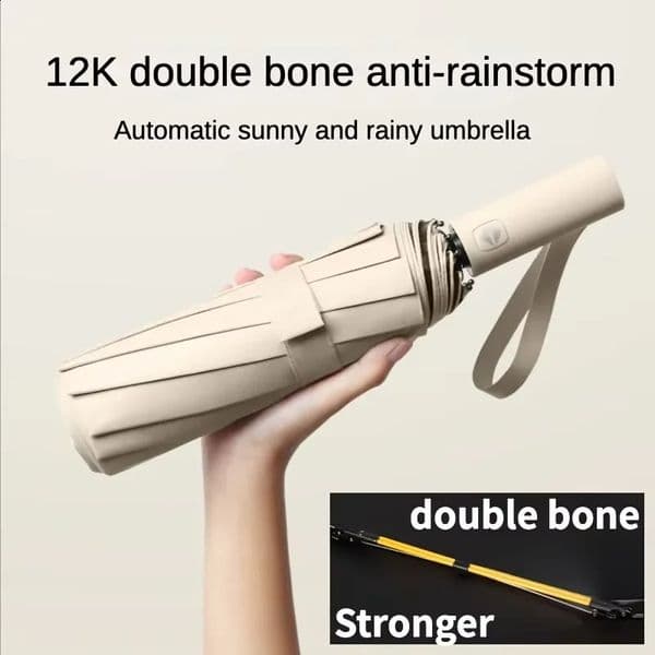 Black Glue Fully Automatic Umbrella - Thick Durable Three-Fold UV Resistant Folding n for Protection And Style 260609