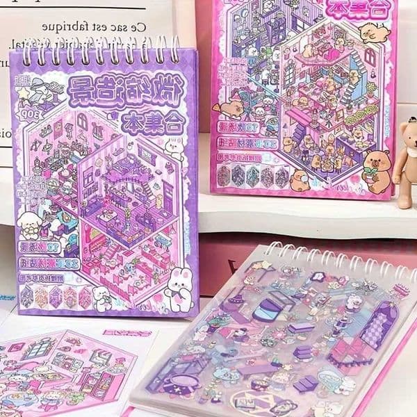 Stickers 2-in-1 Landscape 3D Stacking Book Creative 3D Fun House Stickers Book M260609