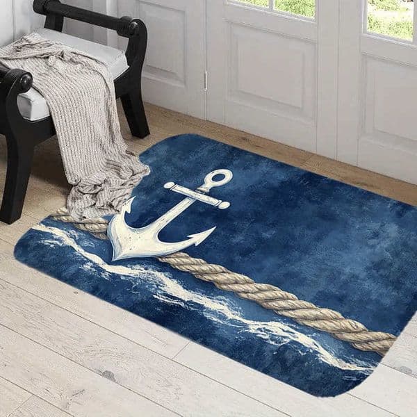 Nautical Blue Welcome Doormat Carpet for Kitchen Bathroom Living Room Bedroom Home Entrance Hallway Floor Rug Decor D260609