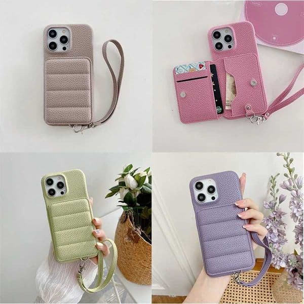 Wrist Strap Wallet Phone Case for iPhone 15 14 13 12 11 Pro Max Luxury Litchi Patter Shockproof PU Leather Cover J260609