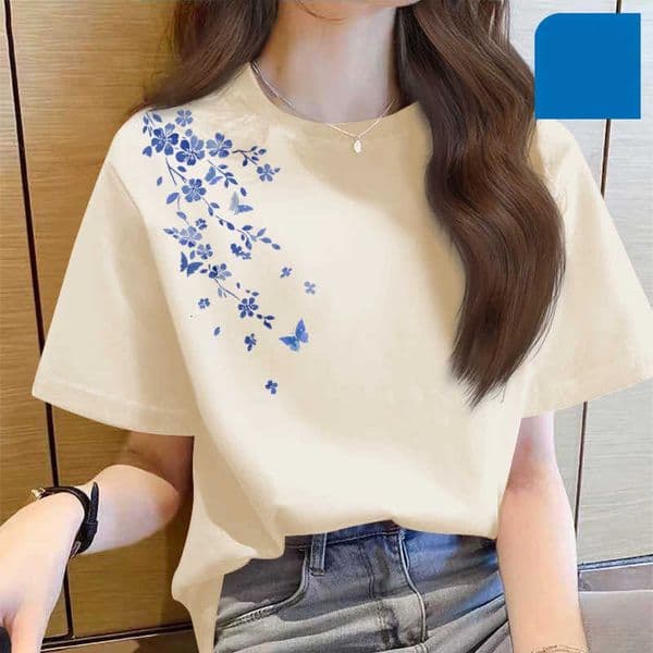 Oversized Summer Blue Cotton Navy 2026 Loose Pure Lightweight Versatile Breathable T Shirt Women Short Slve Soft Casual Urban Top S260609