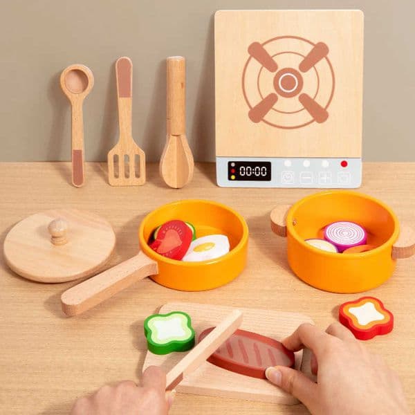 Childrens Educational Simulation Play House Boys and Girls Cooking Afternoon Tea Set Wooden Mini Kitchen Toys L260609