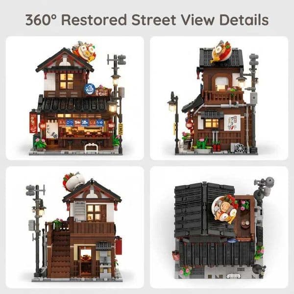 shop building Ramen block set two-layer street scene model equipped with colorful lights and detailed interior a creative toy Z260609
