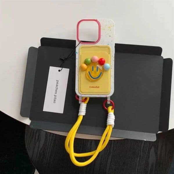 IND Card bag color splashed red English phone case with hanging rope and 3D doll Phone Case For iPhone 11 12 13 14 15 pro max Z260609