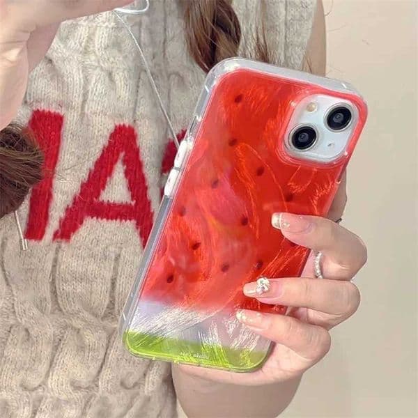 Feather Watermelon Yarn Gloss Phone Case For iPhone 11 12 13 14 15 pro max Z260609