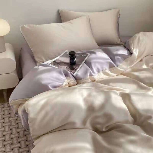A-Class Ice Silk 4-Piece Bedding Summer Cool Feel Sheet & Duvet Cover, Solid Color Dormitory 3-Piece Set, Smooth Bed Linen 26Y0609