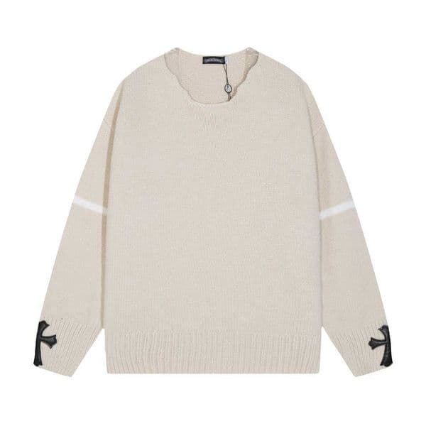 High quality designer clothing High-quality CH Chrome perforated metal collar leather crew neck sweater for couples