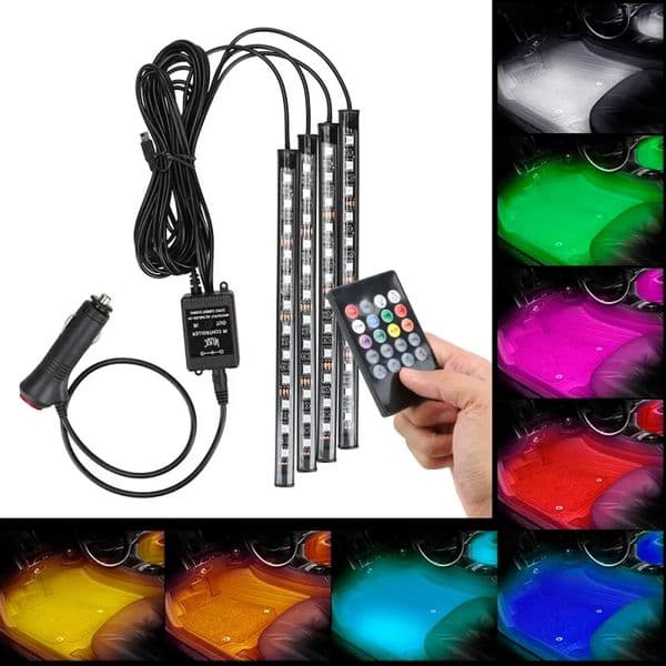 Car Key Cover 4 In 1 Car Inside Atmosphere Lamp 48 Led Interior Decoration Lighting Rgb 16-Color Wireless Remote Control 5050 Chip 12V Charge Charming With Reta 22