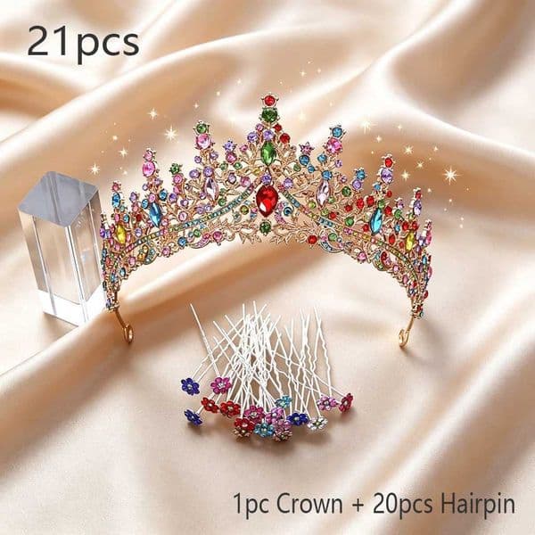 21Pcs Multicolor Bridal Tiara Set Rhinestone Crown with 20pcs Hairpins Elegant Princess Headpiece Wedding Prom Formal Occasions L260610AHU6