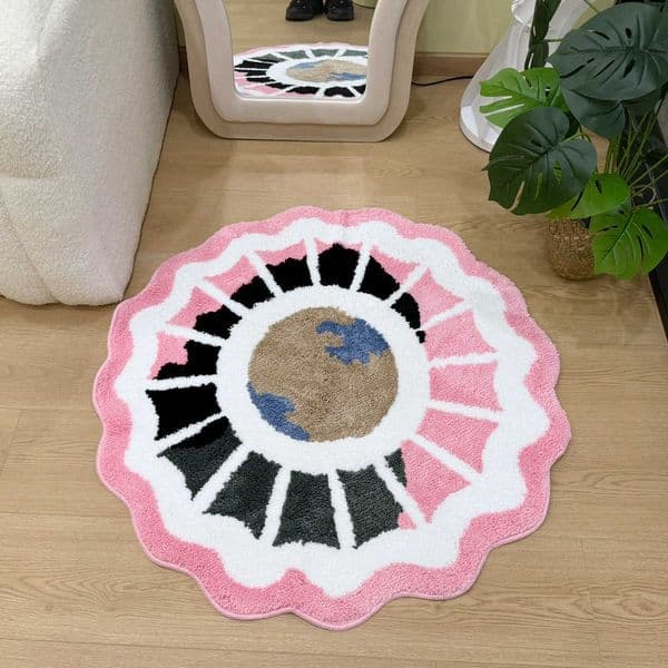 Globe Creative Pattern Tufted Rug Color-Block Fan-Edge Fluffy Carpet Artistic Decor Floor Mat for Bedroom Living Room D260610