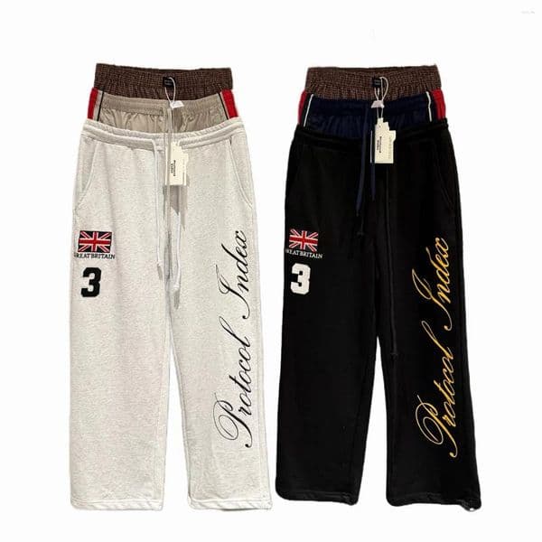 Men's Pants Protocol Index Fake Three-pocket Waist National Flag Embroidery Loose Casual Trendy Wide-leg Sports