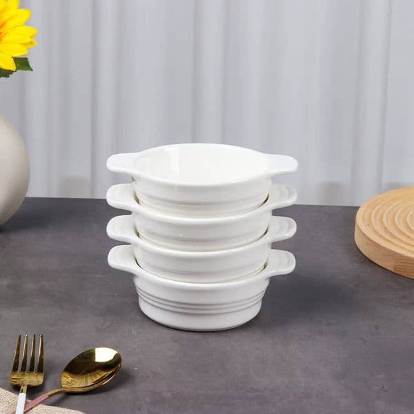 8 Oz French-Style Small Baking Pan 4-Piece Set, Souffl Ceramic Caramel Pudding Dish, Suitable For Pudding, Yogurt, Ice Cream