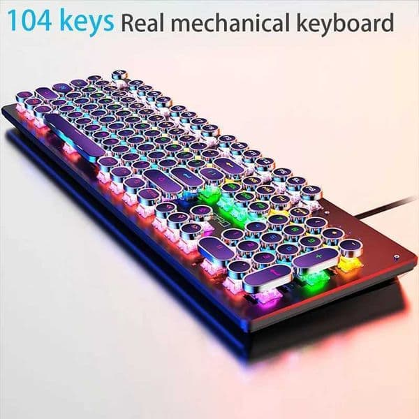 Retro Punk Mechanical Keyboard Blue Black Brown Switch 104 Keys USB Wired Gaming Keyboards RGB Backlit For PC Laptop Gamers T260608