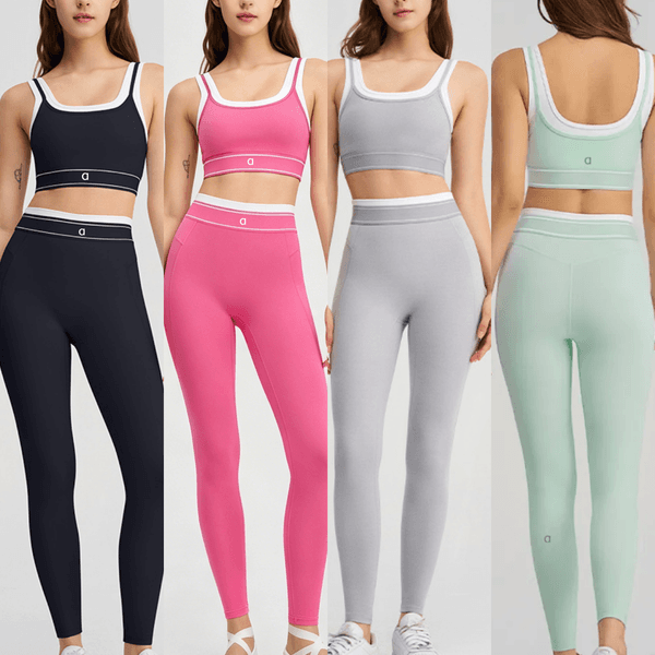 1742A New Women Quick Drying Yoga Set Fake Two-piece Contrast High Waist Yoga Pants Suspender Vest Running Sports Bra Yoga Suit