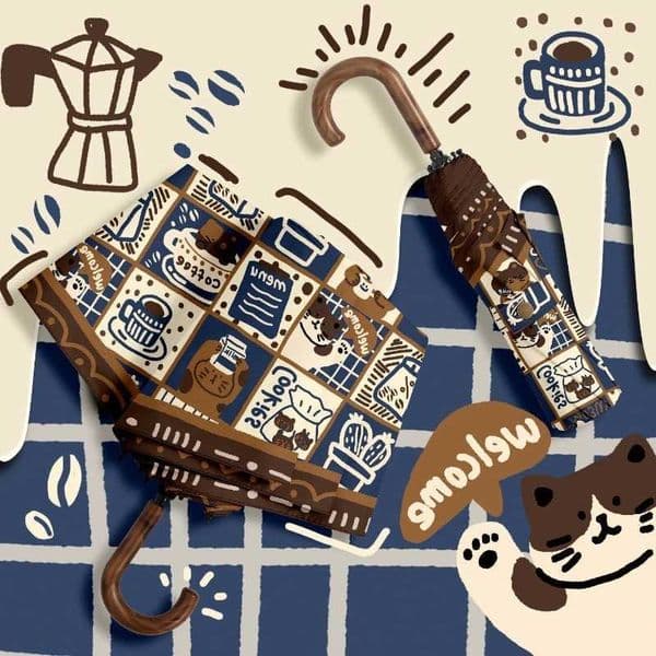 Cat Cute Pattern Sun Umbrella Portable Foldable UV Protection Waterproof Dual Use Rain and Sun Umbrella for Outdoor Travel D260610