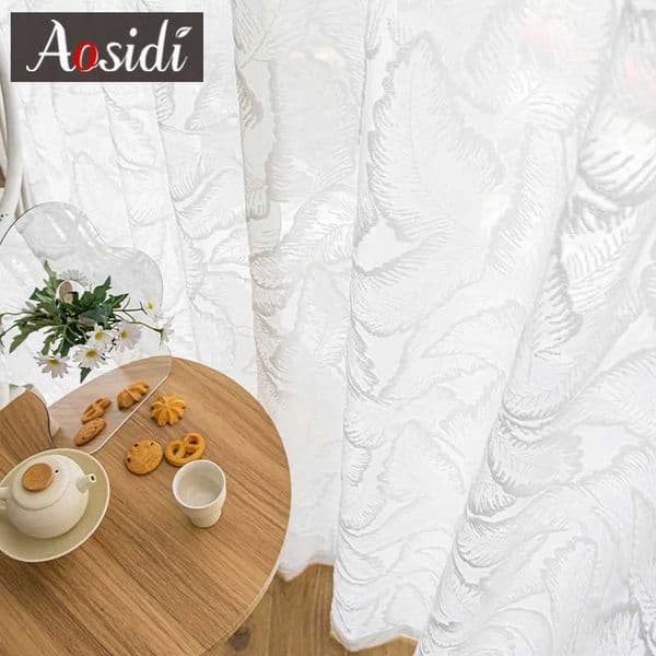 Sheer Curtains Patterned Leaf White Sheer Curtains for Girls Bedroom Decor Curtain for Living Room Rideau Voilage Ready-made Gardinen Customize L260610