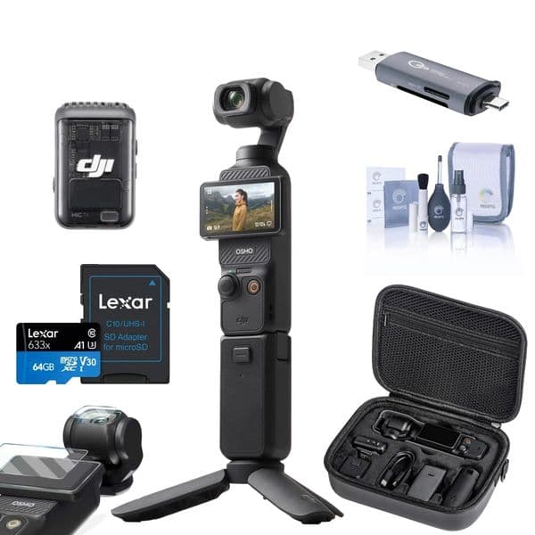 NEW ORIGINAL DJI Osmo Pocket 3 Gimbal Camera, Bundle with 64GB Memory Card, Card Reader Creator Combo Bundle Electronics