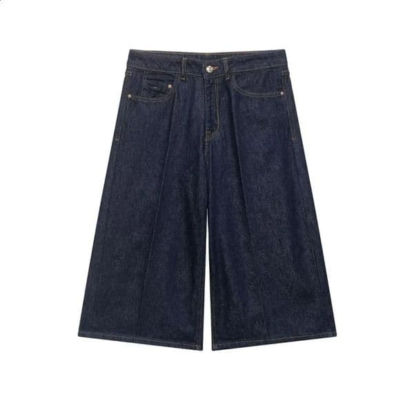 Womens Denim Long Casual Shorts Spring Summer Midwaist Zipper Pockets Wide Leg Fashion Simple Loose Female CalfLength Pants 260610