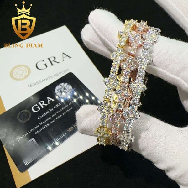 Pass Diamond Tester High Quality Vvs Iced Out 925 Sterling Silver Moissanite Cross Bracelet