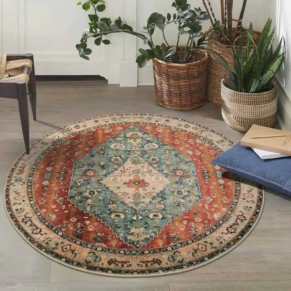 Ethnic Vintage round Rug - Stain Resistant Non-Slip Wear-Resistant Floor Mat for Living Room Home Decor D260610