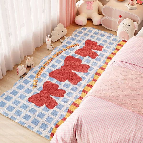Pattern Bow Rugs for Bedroom Fluffy Soft Bedside Floor Mat Home Thick Plush Rug Modern Style Living Room Decoration Girl Carpet D260610