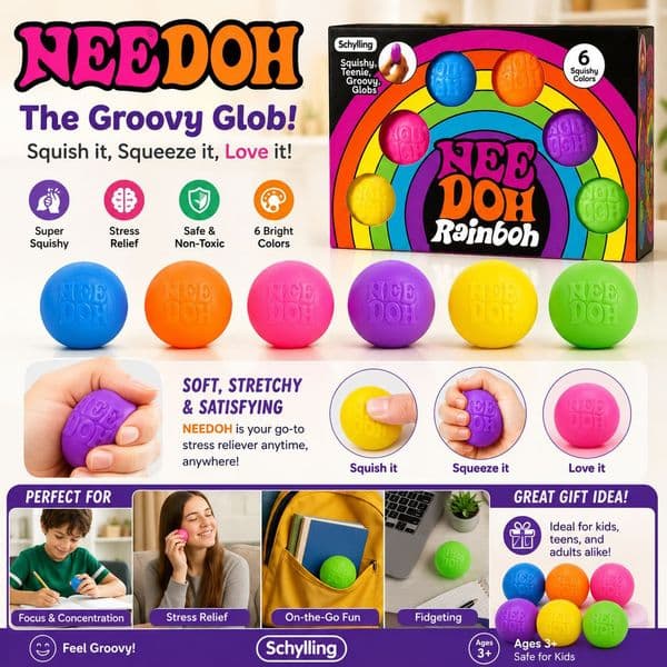 IN Stock Needoh Sensory Toy Rainbow Relax Ball Squishy Slow Rebound Soft Squeeze Durable Toy Party Props Surprise Gift BY SEA