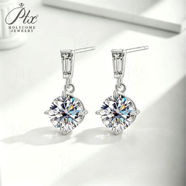 2ct True Teal Moissanite Drop Earrings with Certificate 925 Sterling Silver Passed Diamond Test Women Jewelry Gift Anniversary