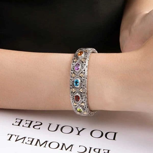 Colored 925 Silver Luxury Inlaid Gemstone Fashionable Wedding Fine Couple Bangles Jewelry Gift for Girlfriend M260612